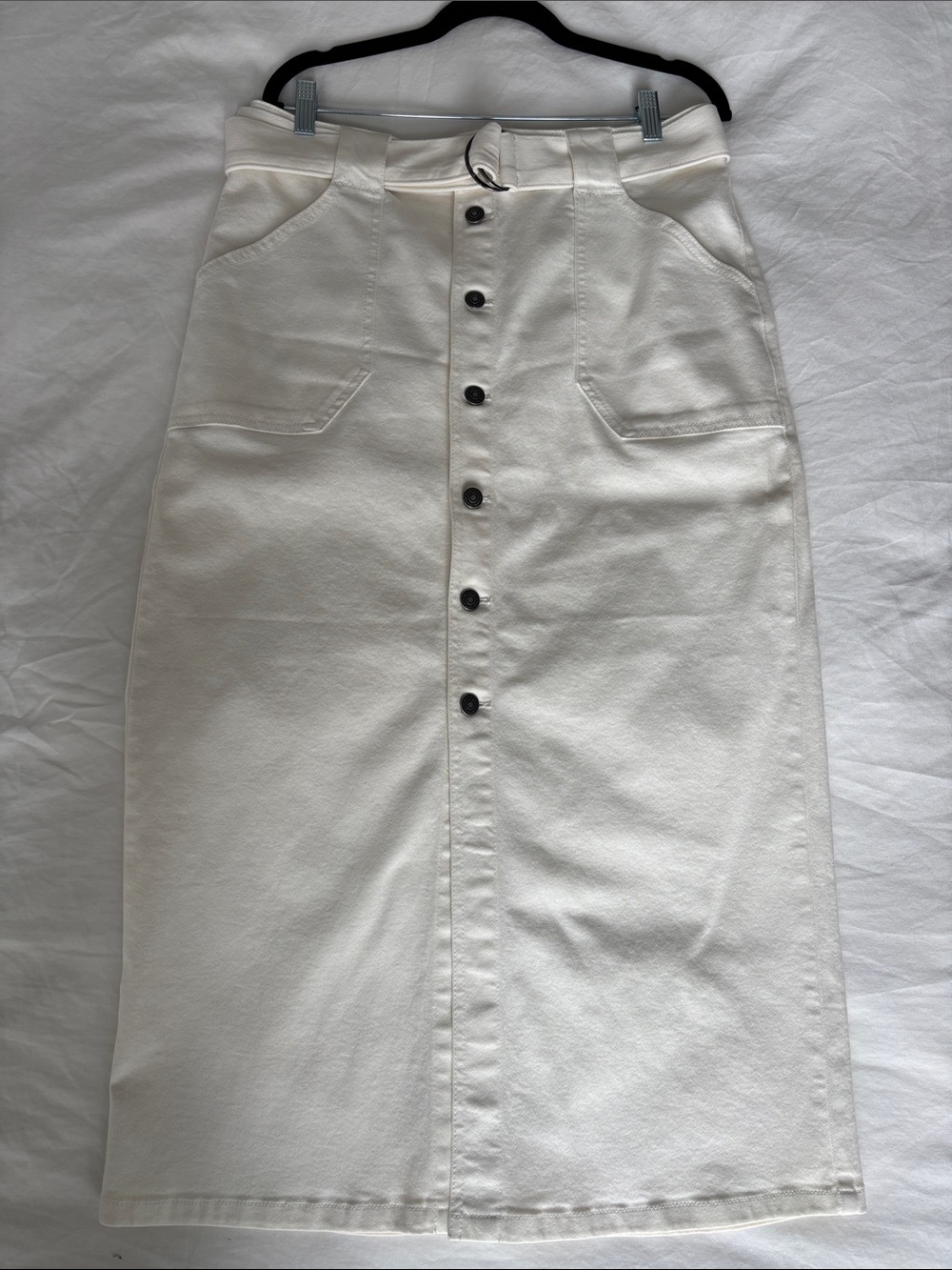 White Button-Front Denim Midi Skirt NWOT